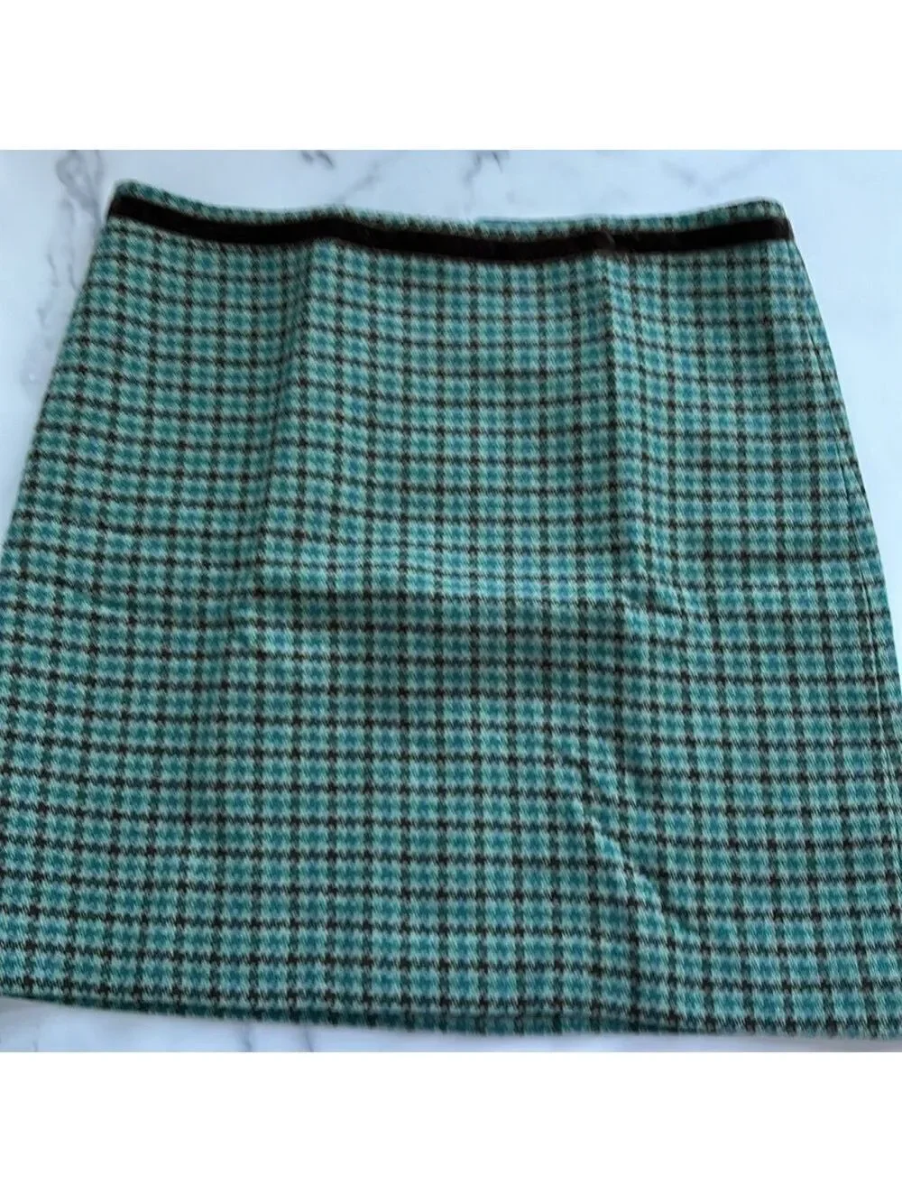 Banana Republic Turquoise Plaid Wool Mini Skirt Size 8